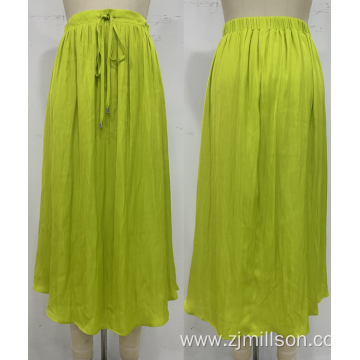 Fluorescent Green Adjustable Elastic Waist Midi Skirt